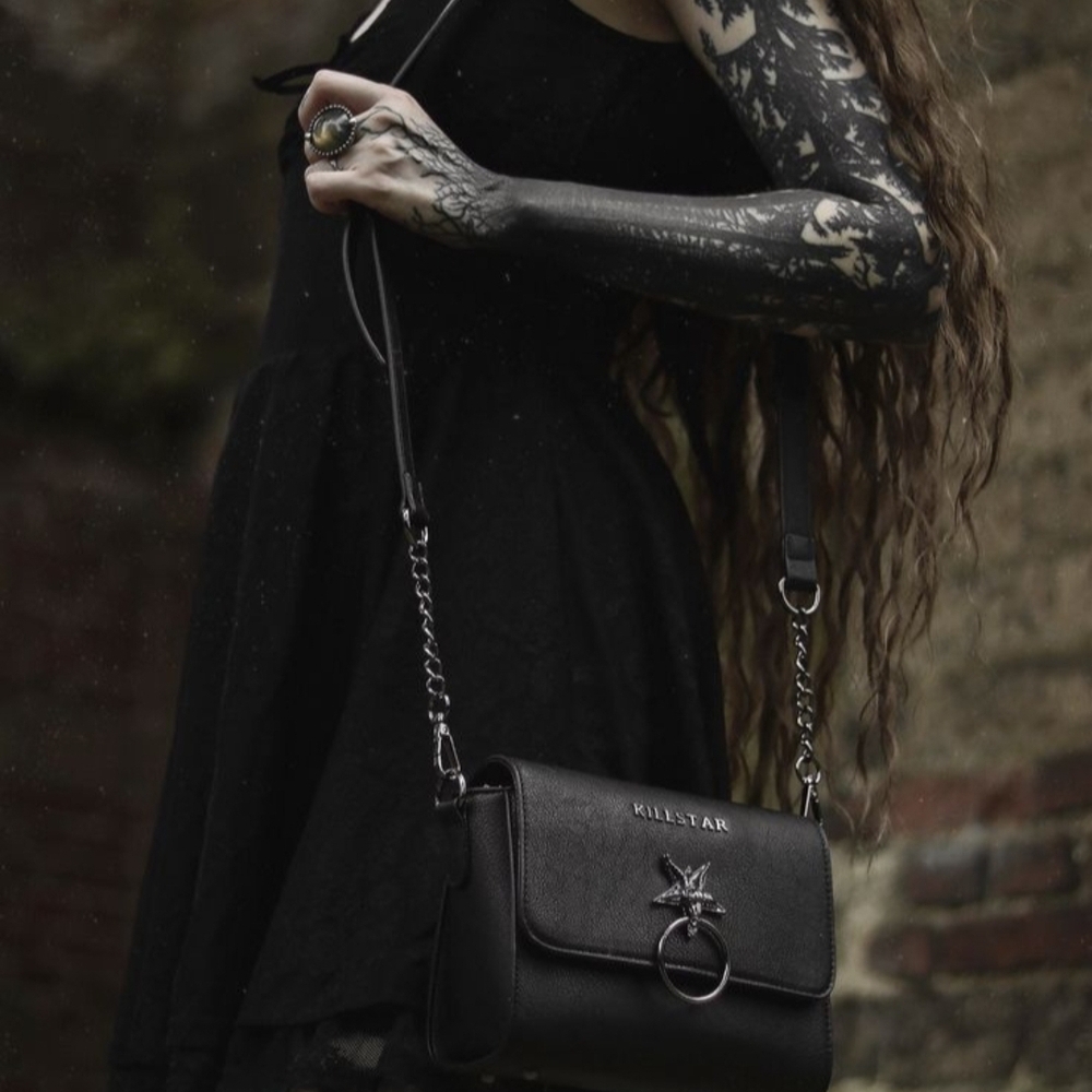 Killstar Black Structured Crossbody Bag with Chain Strap